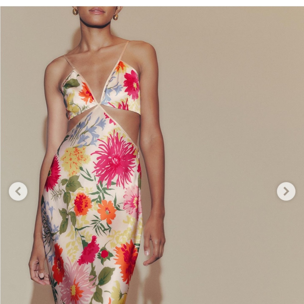 Floral Satin Cutout Slip Dress — Multicolor